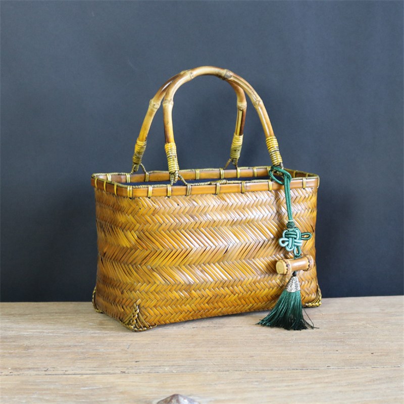 纯手工竹编制品 老式手提竹篮子菜篮子 购物篮  家用收纳筐水果篮