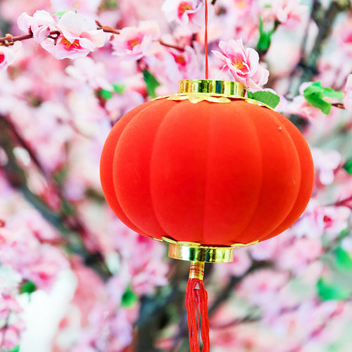 小灯笼挂饰树上装饰结婚室内喜庆新年布置户外植绒红防水盆景挂件