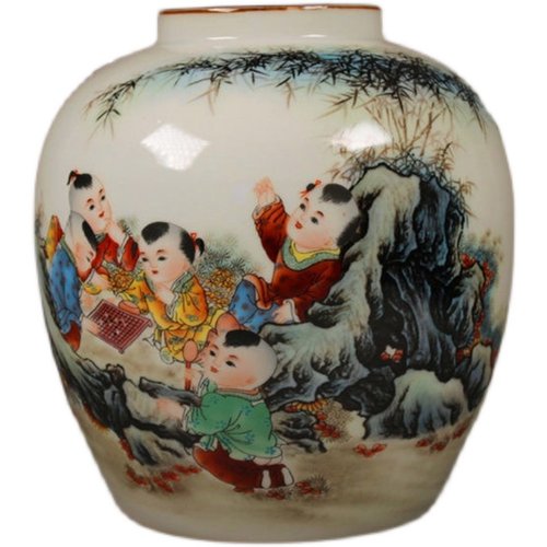 清光绪粉彩喜气盈门瓷罐 仿古 紫边坛古玩瓷器家居展柜摆件