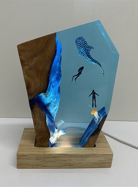 透明树脂高档家居饰品海洋鲸鲨艺术摆件小夜灯情侣中秋节日送礼物