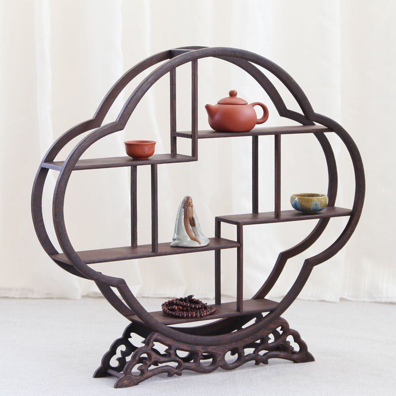 鸡翅木博古架小型实木多宝阁摆件底座茶壶架红木中式展示架博物架