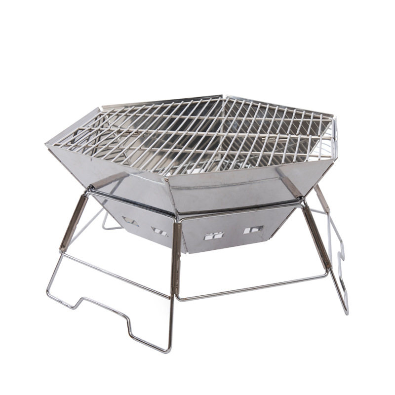 山之客户外折叠柴火炉烧烤架露营野餐篝火盆多人不锈钢烤肉取暖炉
