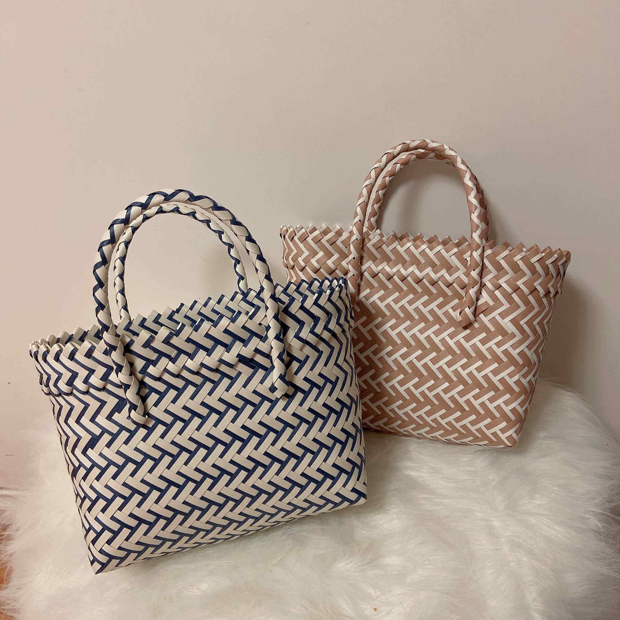 浴室厨房收纳筐单把小挂篮塑料手工编织收纳篮筐挂式收纳盒置物篮