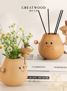 【抱抱梨原木摆件】创木工房治愈系家居香薰小装饰品客厅桌面花瓶