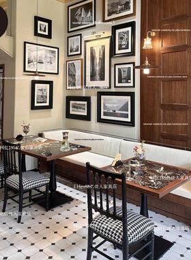 法式西餐厅小酒馆大理石实木岩板桌椅组合茶餐厅咖啡厅甜品店餐桌