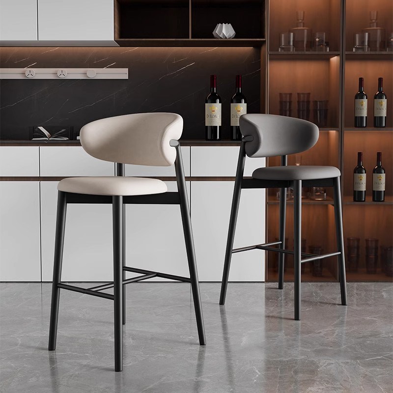 现代简约奶油风实木吧椅白蜡v木家用高脚椅高吧椅55高咖啡厅高椅