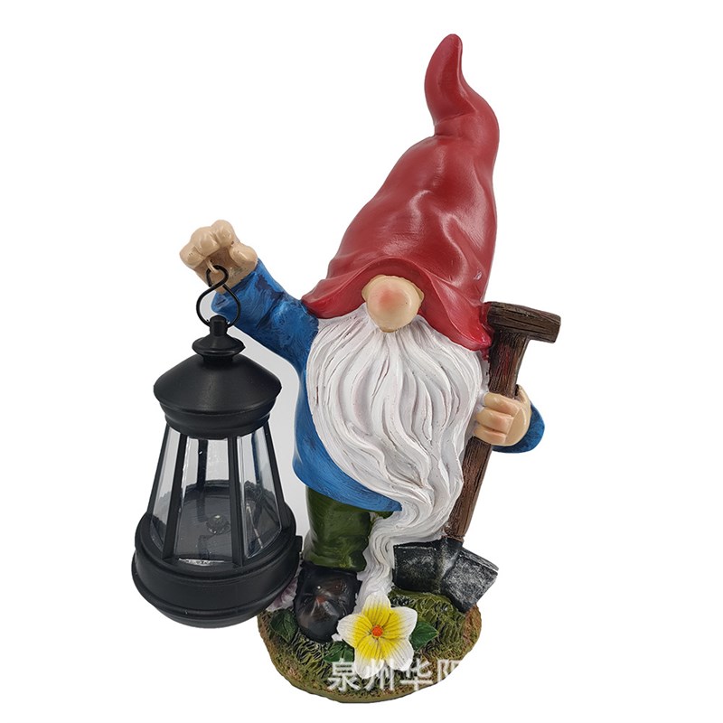 2023庭院装饰品花园太阳能小矮人摆件侏儒M提灯精灵雕像树脂工艺