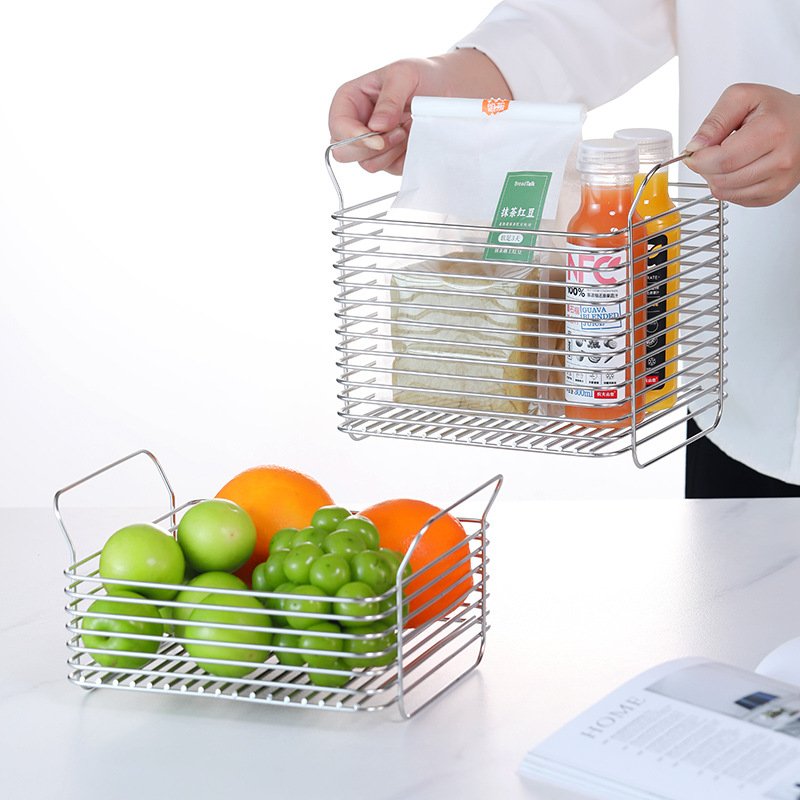米木304不锈钢储物篮方形可叠加厨房调料收纳筐带提手水果网篮