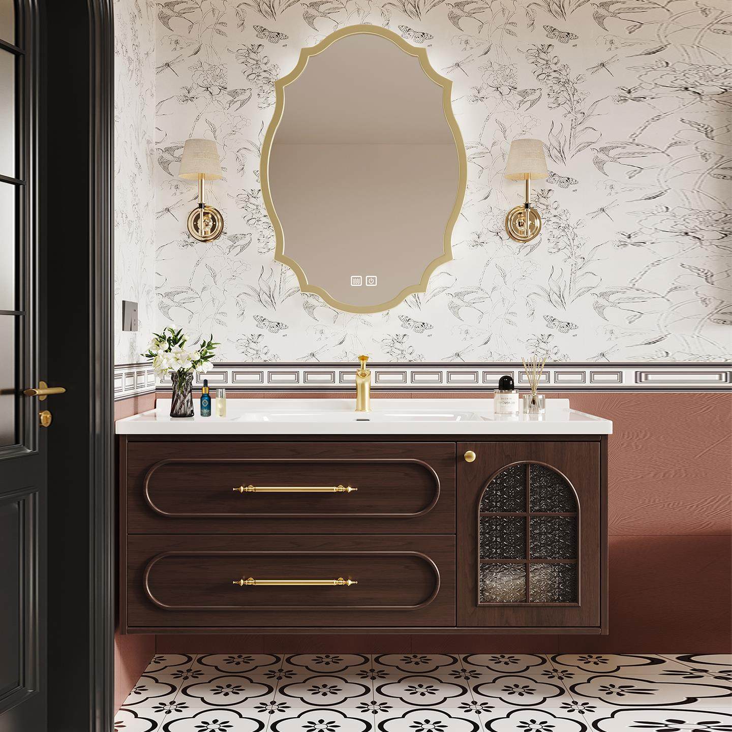 宋式美学浴室柜组合化妆室法式覆古一体陶瓷盆洗手台洗脸盆浴柜