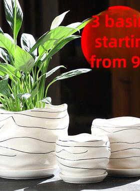 客厅装饰简单的家庭电视柜创意个性化的陶瓷展示花盆家庭净空大装