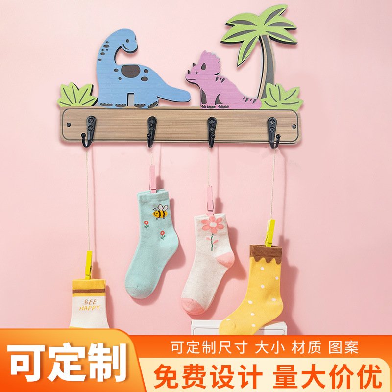 创意免打孔墙上钥匙挂钩木质壁挂式钥匙收纳架门口玄关挂钩粘钩