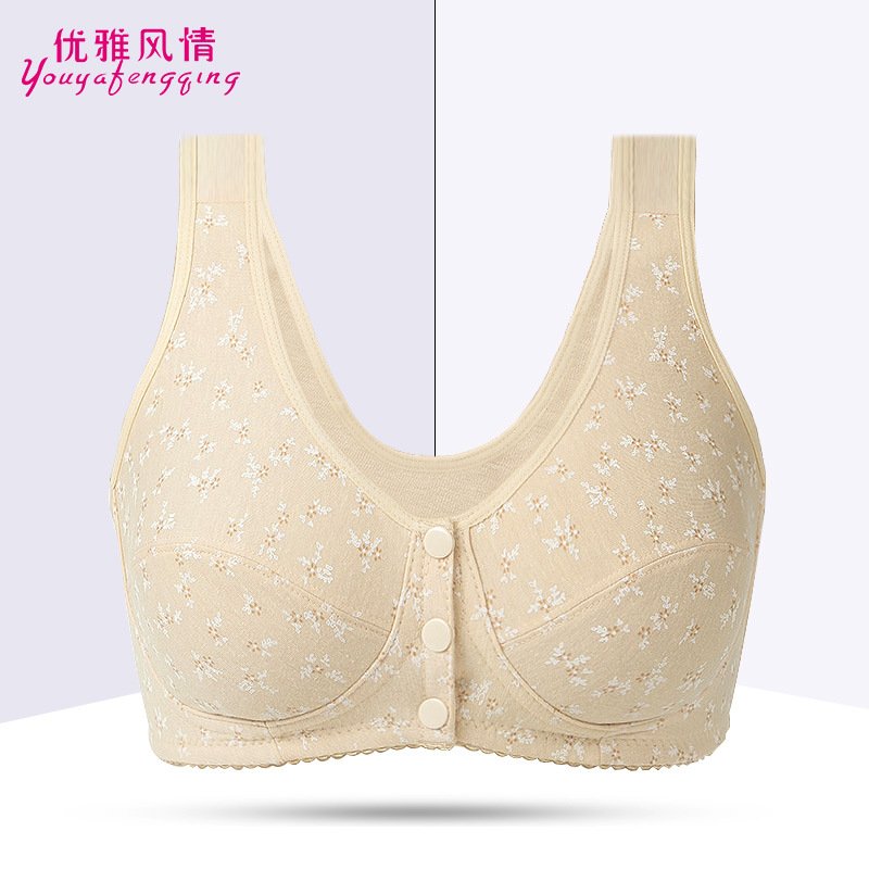 新品文胸女软棉薄款运动哺乳中老年前扣背心式无钢圈简约舒适胸罩