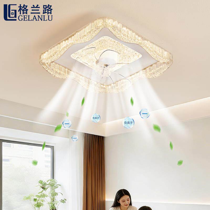 北欧吸顶式吊扇灯摇头带吊灯餐厅一体两用电风扇灯扇有110V电扇灯