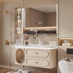 新款 浴室柜智能镜柜组合卫生间陶瓷一体洗脸盆柜洗漱台洗手盆 法式