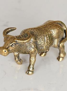 实心黄铜大水牛小摆件覆古铜器生肖牛茶宠动物桌面客厅招财保平安