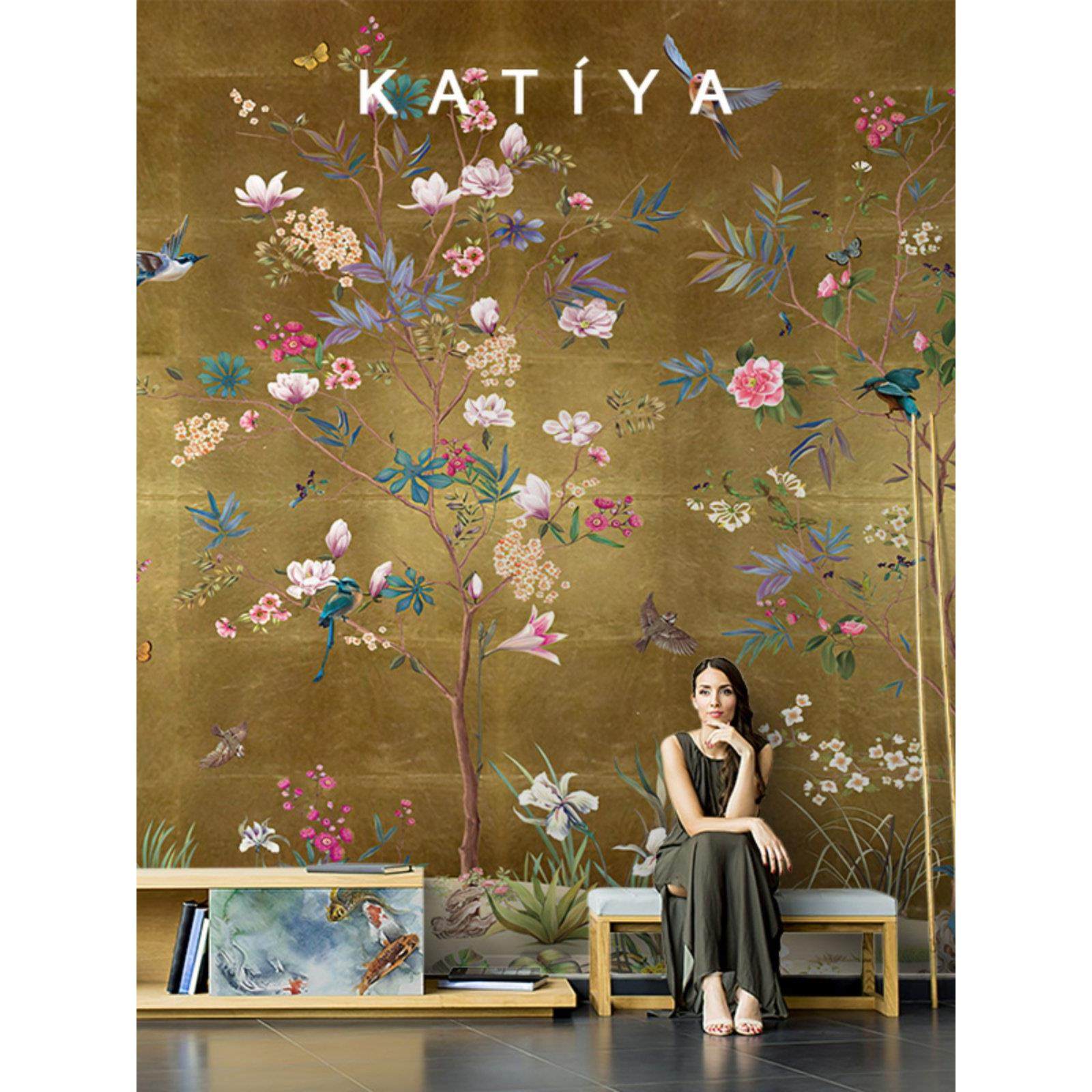 Katiya美式田园欧式花朵墙布客厅沙发电视背景墙壁纸花鸟法式壁画,家装主材,无纺布墙纸,淘宝优惠券,粉丝福利购,淘宝优惠卷