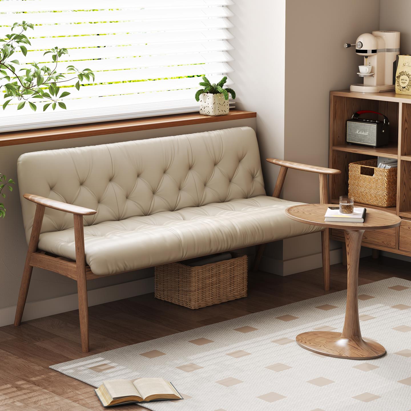 实木小沙发小户型双人日式休闲 椅家用客厅三人位公寓民宿阳台沙