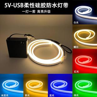 5V柔性线条led霓虹气氛灯条usb带开关电池盒遥控调光呼吸防水灯带