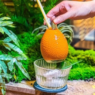 餐厅创意网红冰镇泰式香茅奶茶同款透明荔枝纹甜品玻璃杯饮品餐具