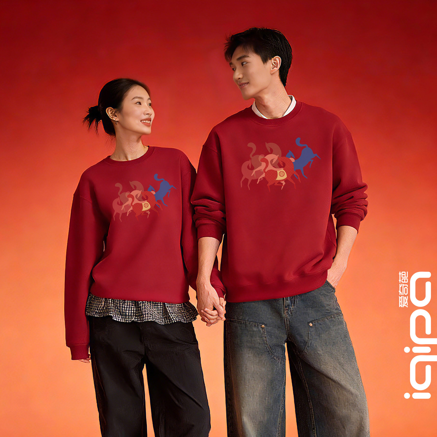 爱奇葩 原创马年红色卫衣国潮休闲圆领马上有钱男女同款长袖T恤,男装,T恤,淘宝优惠券,粉丝福利购,淘宝优惠卷