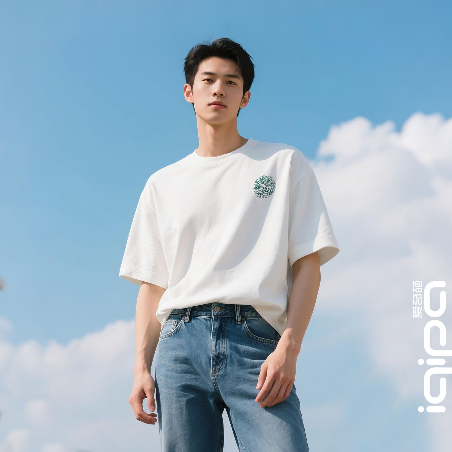 爱奇葩 原创T恤国潮短袖男女款白色纯棉龙腾云螭青铜纹样中式打底