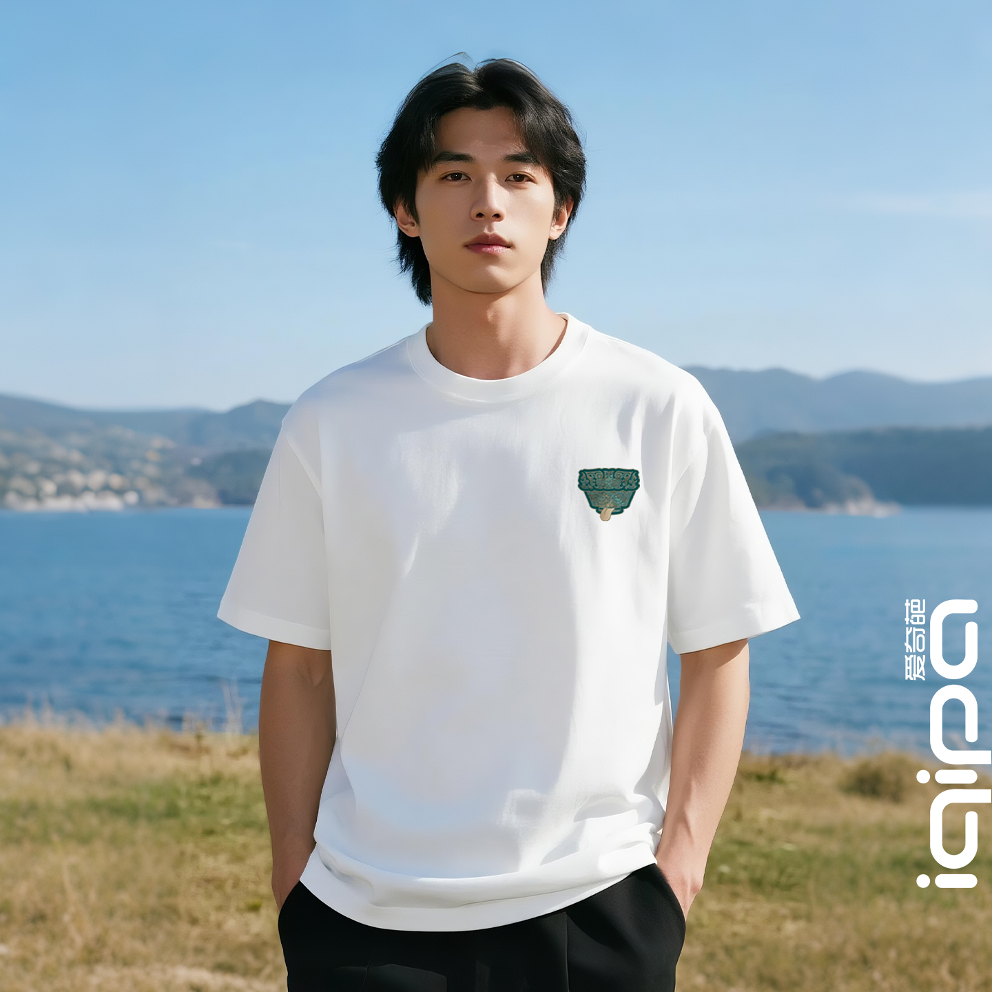 爱奇葩 原创印花t恤男国潮时尚男女同款黑色新疆棉圆领半袖上衣