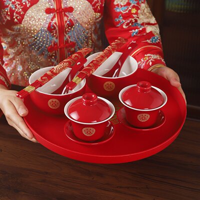 2025结婚改口敬茶杯子套装一对喜碗婚礼茶具碗筷结婚喜庆用品大全