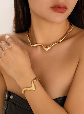 不规则波浪形金属手镯项炼女欧美新潮时尚小众设计网红气质锁骨炼