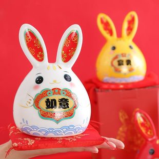 饰品摆件创意存钱罐吉祥礼物 陶瓷小号兔子储蓄罐家居办公室客厅装
