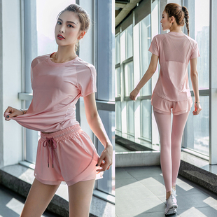 晨跑步运动套装女夏季宽松大码薄款速干衣户外健身房高级感瑜伽服