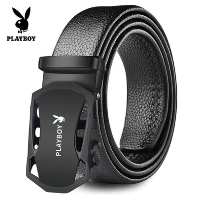 花花公子皮带男士真皮质感自动扣腰带潮流青年皮裤带商务年轻人