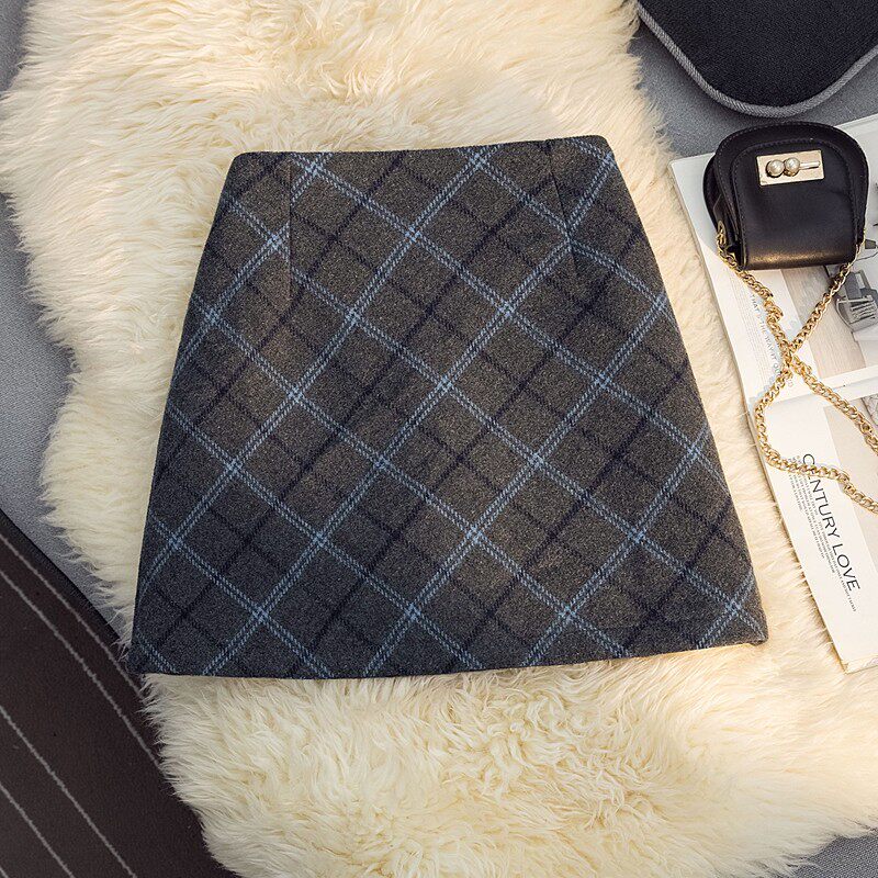 灰色短款格子半身裙女2025年秋冬高腰毛呢a字显瘦包臀小个子短裙