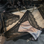 女2025新薄网纱透明诱惑低腰棉裆火辣三角裤 法式 性感缎面蕾丝内裤