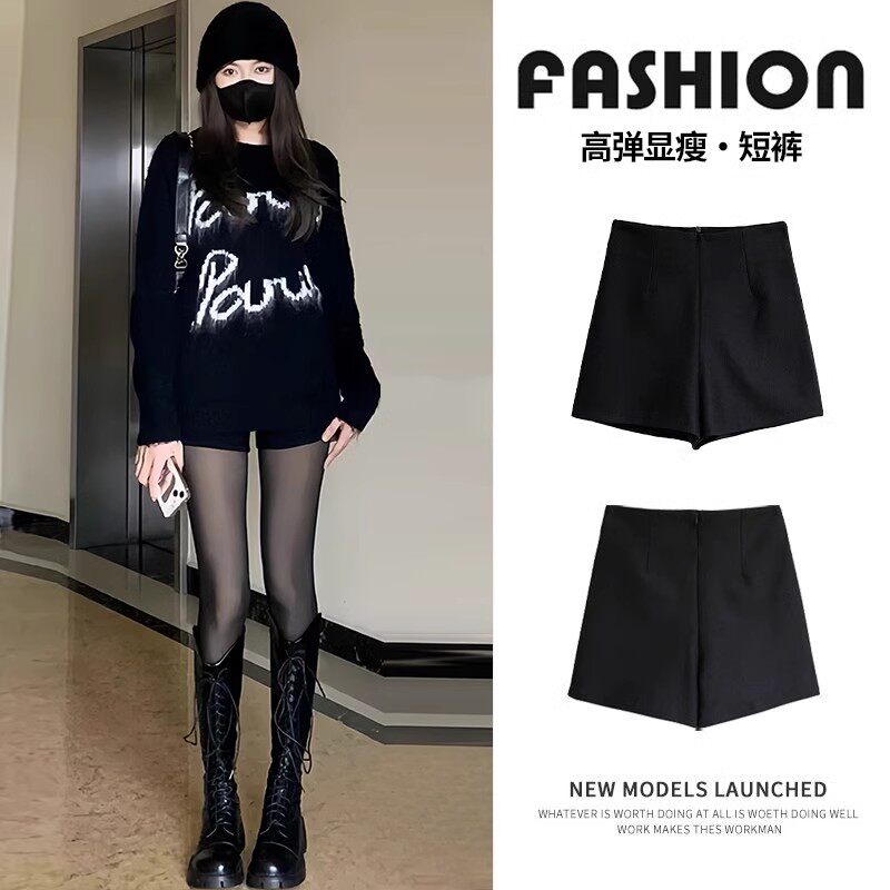 黑色辣妹短裤女春秋季2025新款高腰显瘦热裤防走光外穿紧身打底裤