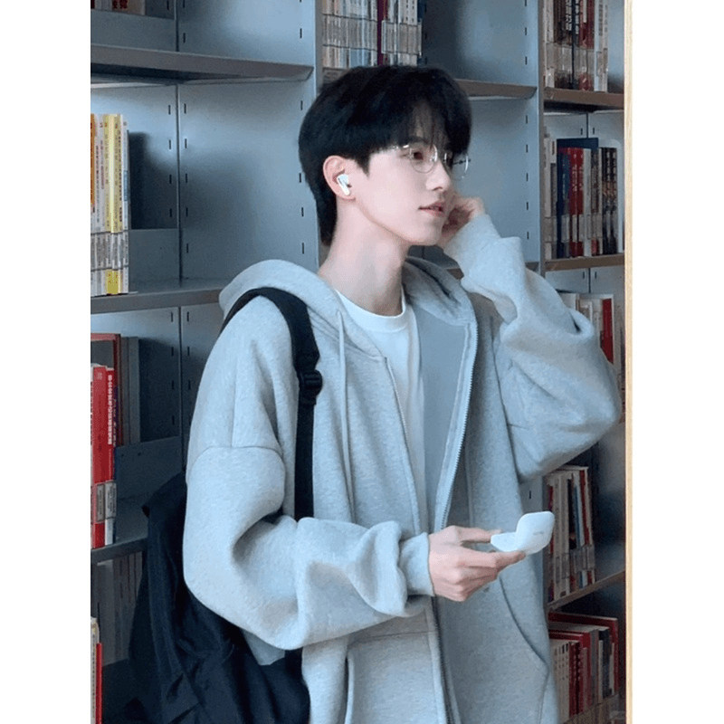 美式卫衣外套男女2025新款春秋宽松潮牌休闲连帽灰色拉链开衫上衣