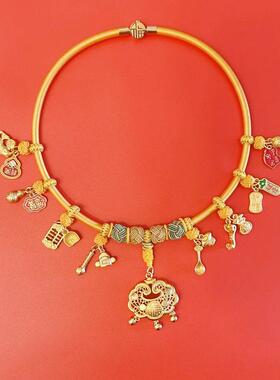 宝宝满月平安金锁 儿童长命锁项圈 可调长短编绳吊坠