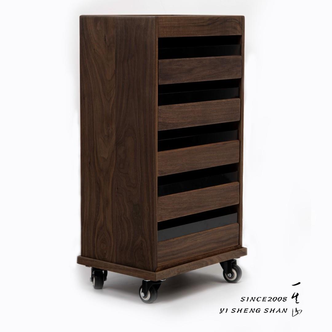 北美黑胡桃木茶具收纳柜可移动实木置物柜子茶室茶桌边简约收纳柜