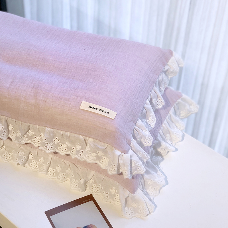 新款全棉水洗纱布荷叶边儿童枕套 纯色儿童30*50乳胶枕套35*55cm