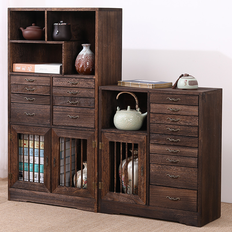 普洱茶饼柜茶具抽屉白茶黑茶叶收纳柜茶盒 茶柜实木展示柜博古架