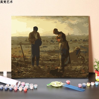 数字油画diy填充解闷手工世界名画填色手绘米勒晚祷丙烯油彩画画