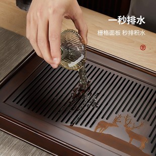茶盘家用小型轻奢现代简约沥水竹托盘功夫茶具简约U茶台干泡台茶