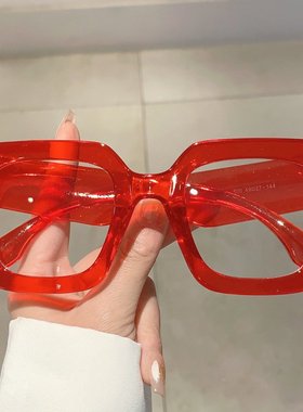 跨境新款欧美风大框方形米钉防蓝光眼镜框圆脸显瘦质感时尚平光镜