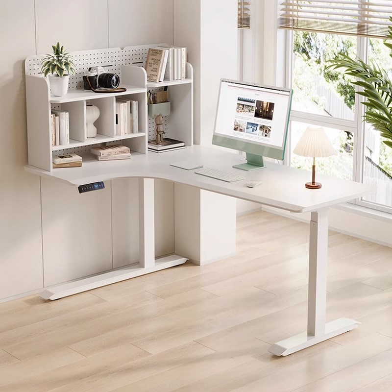 转角书桌书架一体家用拐角电脑桌L型办公桌电动升降台办公室家用