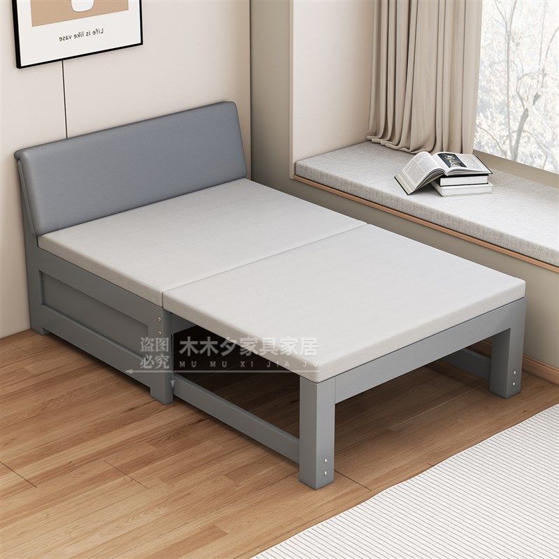 可折叠沙发床新中式原木小户型双人坐卧两用单人多功能Y推拉伸缩