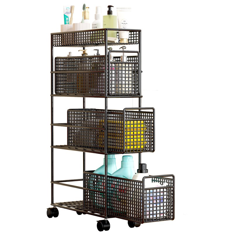 夹缝置物架浴室洗手间落地小推车超薄G窄边柜卫生间多层缝隙收纳