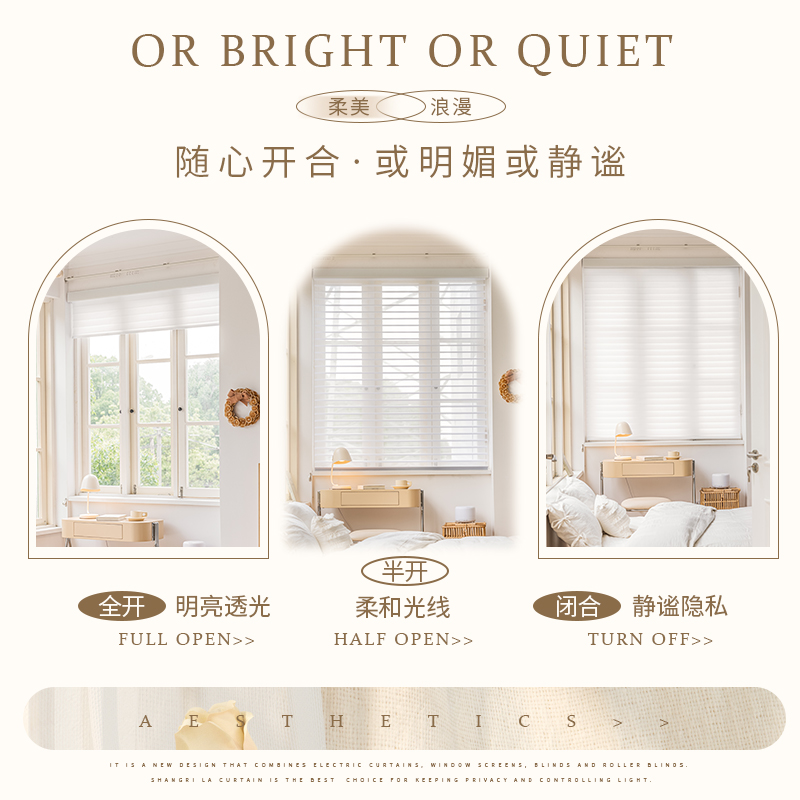 卷拉式免打孔安i装香格里拉遮光卷帘电动升降百叶窗帘2023新款纱