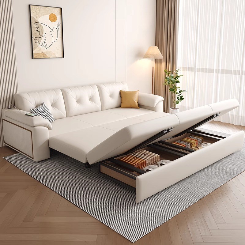 网红款猫抓皮沙发床小户型奶油风多功能折叠两用直排双人X2025新