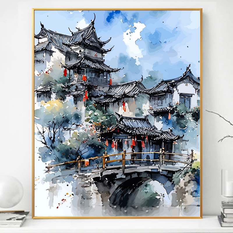 数字油画diy填充手绘填色画画油彩丙烯手工解压中式国风客厅装饰图片