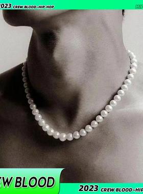 CREW欧美覆古天然贝壳珍珠项炼 炼 男百搭hiphop锁骨炼情侣