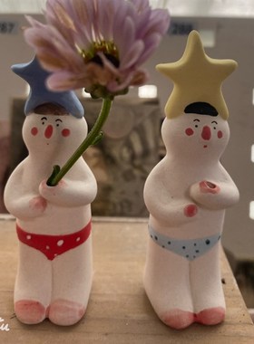 小人的星星梦手绘釉下彩高温陶瓷摆件香插迷你可爱花插桌面摆设品